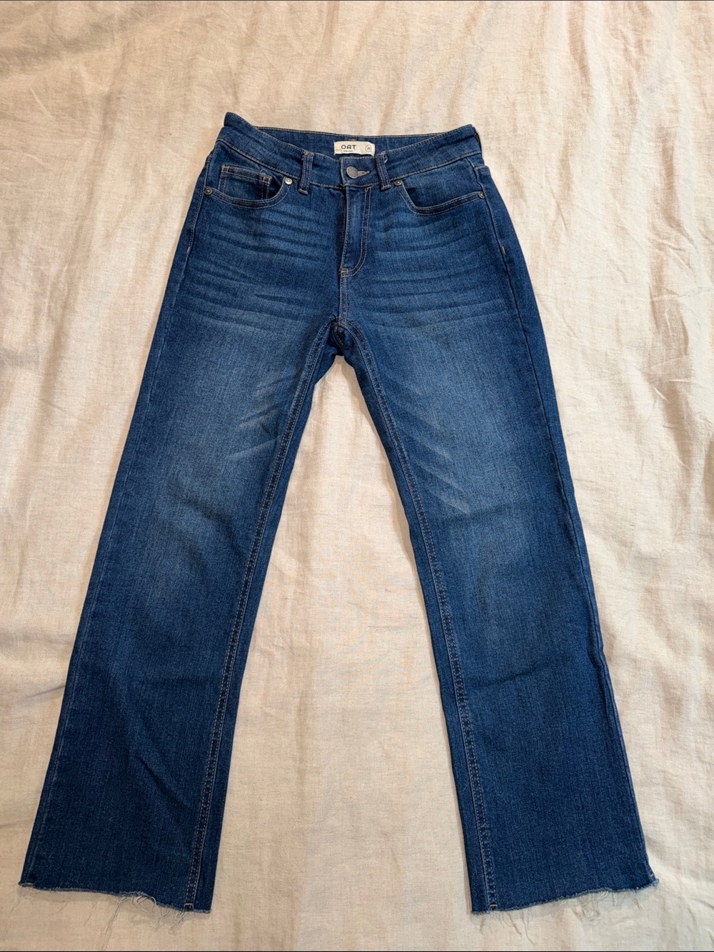 Oat New York Mid-Rise Straight Cropped Jeans in Deep Blue